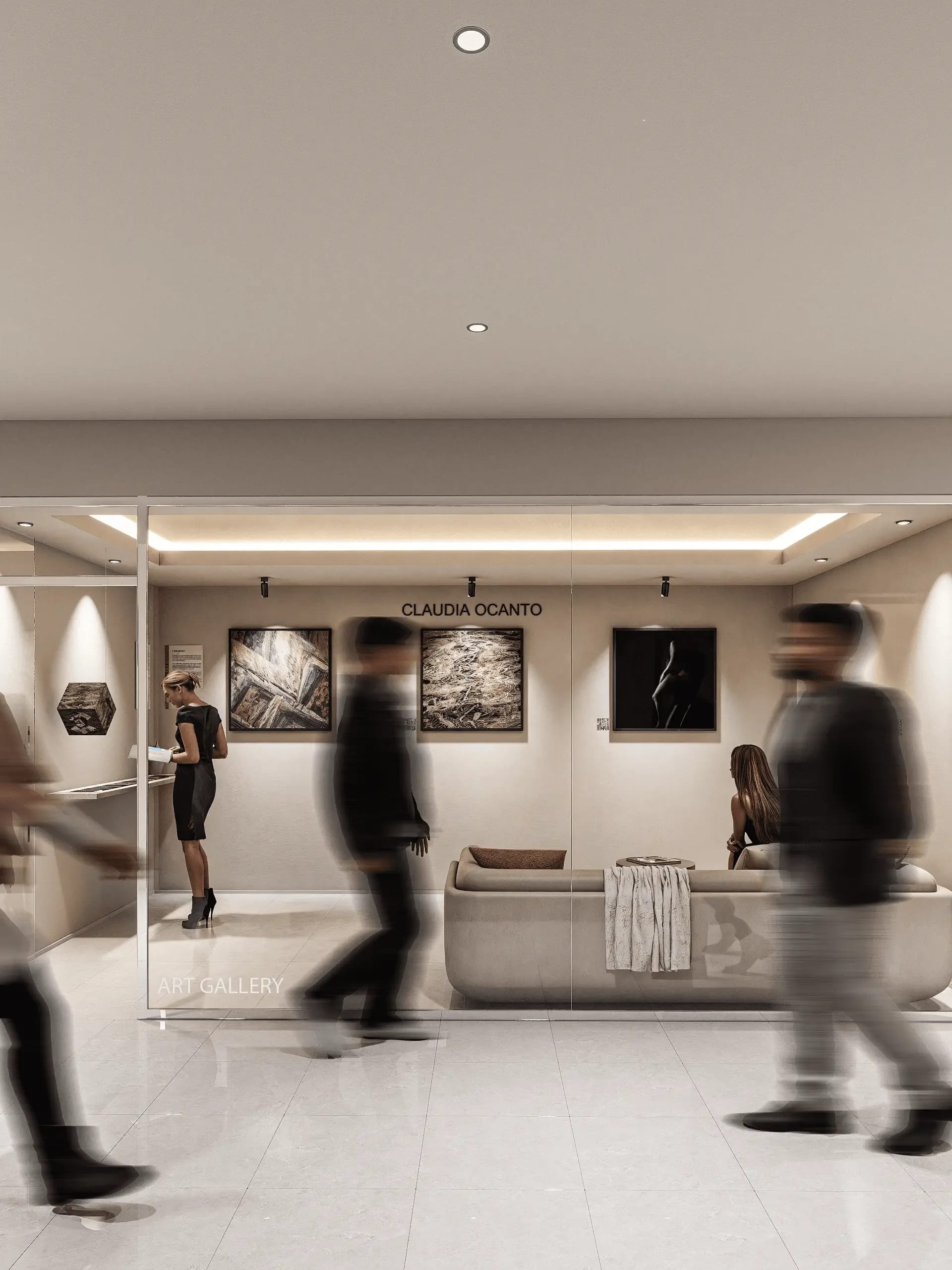 Claudia's Art Gallery — exhibition space, interior visualization