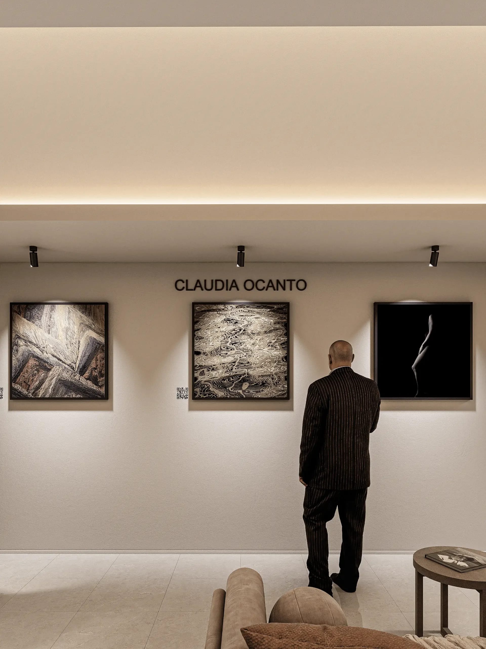 Claudia's Art Gallery — exhibition space, interior visualization (1)