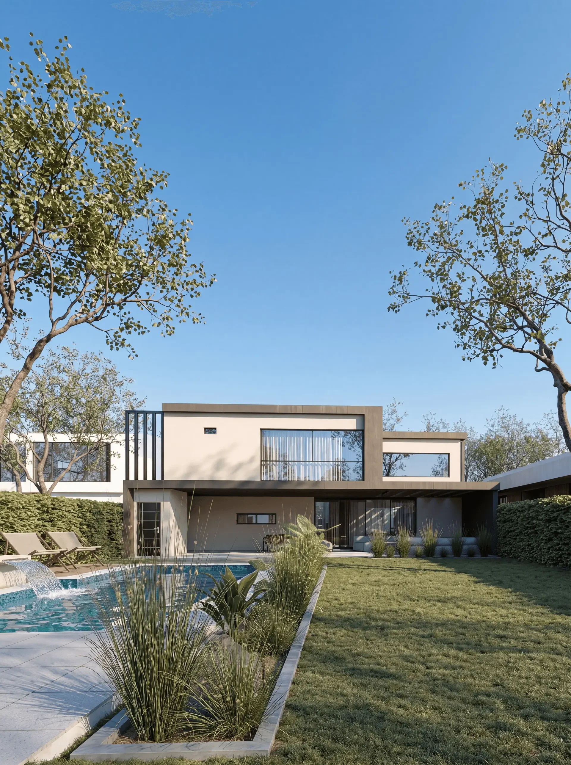 Casa 7 Soles — rear facade, architectural visualization